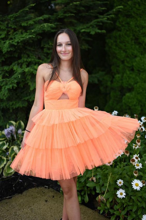 Light Orange Ruffle Mini Homecoming Dress, LTP3299
