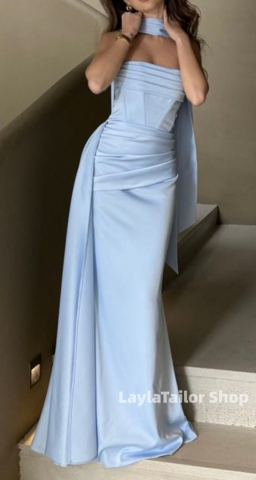 Lovely Ice Blue Bodycon Prom Dresses Pleated Bridesmaid Dress,LTP3634