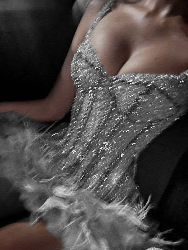 Luxury Beaded Homecoming Dresses Feather Bodycon Party Dress,LTP3827