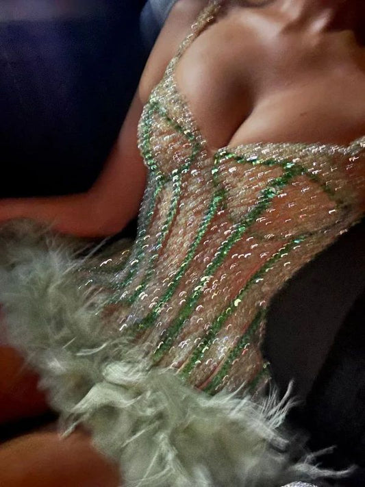 Luxury Beaded Homecoming Dresses Feather Bodycon Party Dress,LTP3827