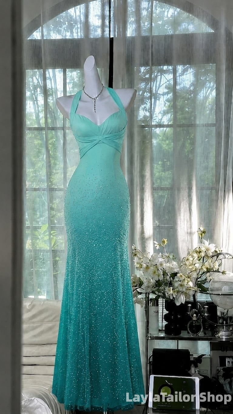Luxury Beaded Tiffany Blue Bodycon Party Dresses