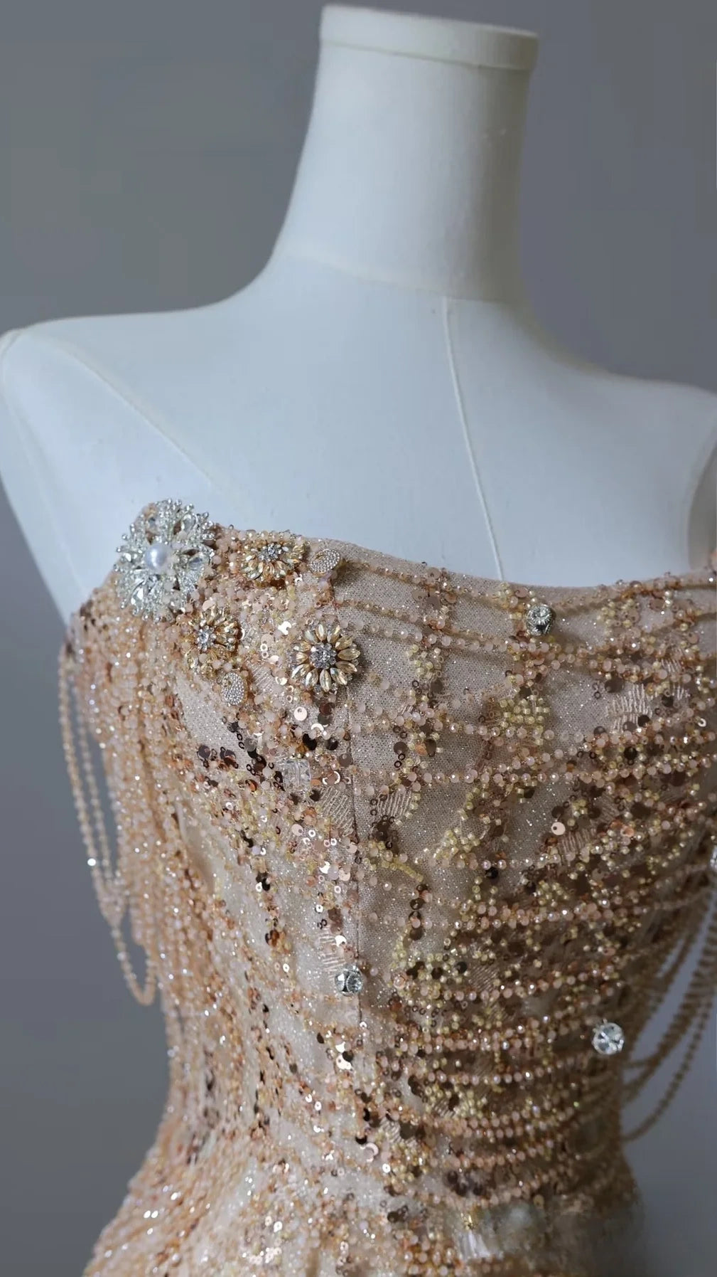 Luxury Gold Sequin Beaded Mermaid Prom Dress, Strapless Formal Party Dress,LTP3665