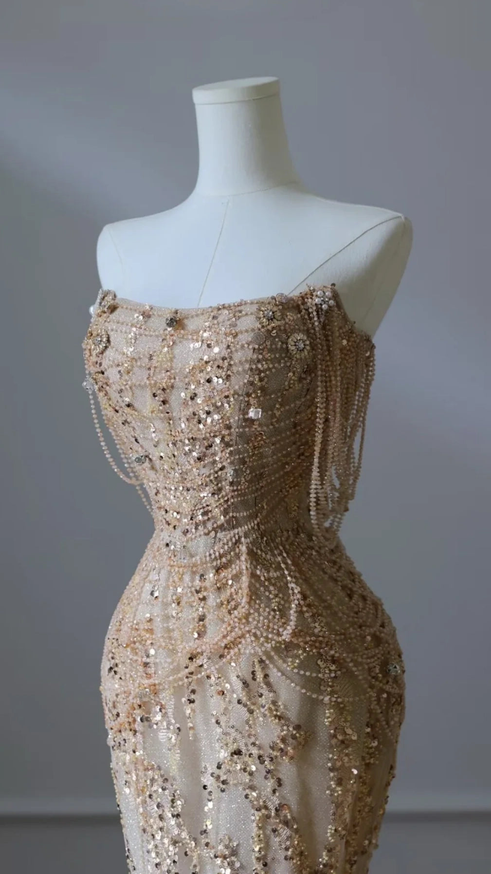 Luxury Gold Sequin Beaded Mermaid Prom Dress, Strapless Formal Party Dress,LTP3665
