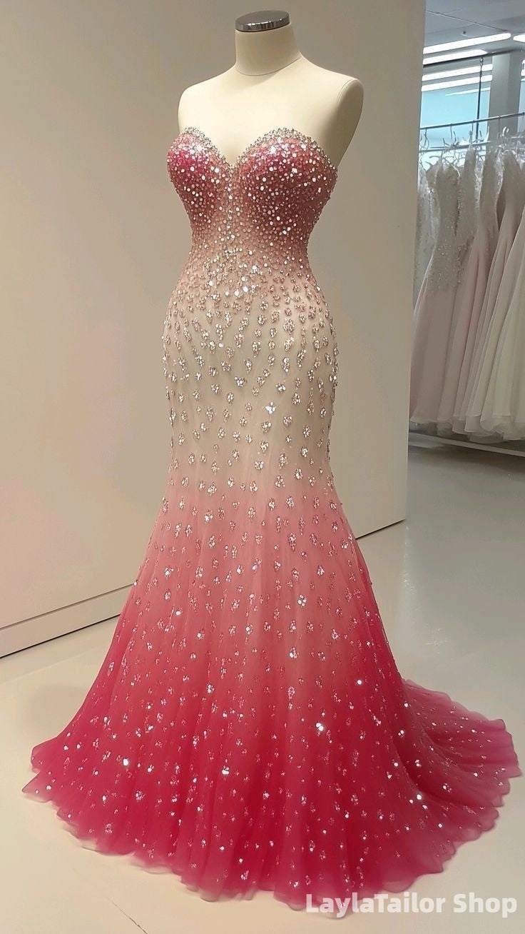 Luxury Mermaid Beaded Prom Dresses Sweetheart Tulle Party Dress