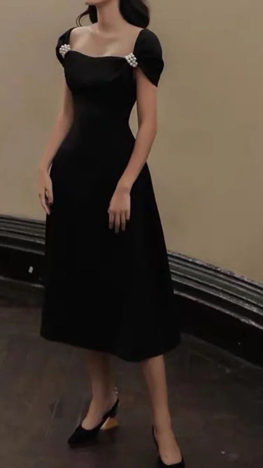 Medieval Black A-Line Pearl Party Dress,LTP4489