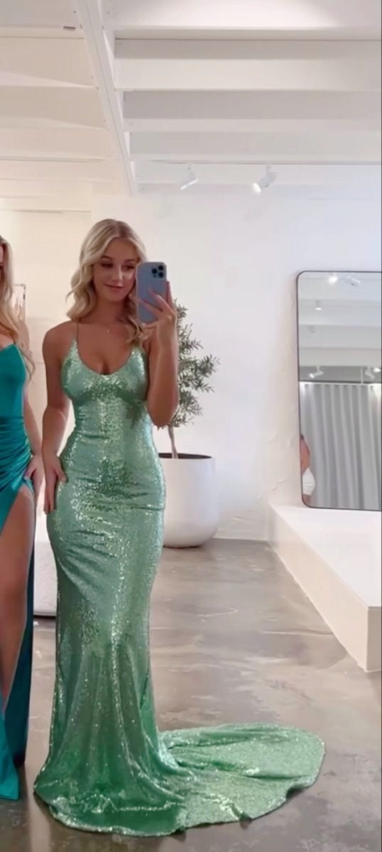 Mint Green Sequined Mermaid Prom Formal Dresses,LTP4158