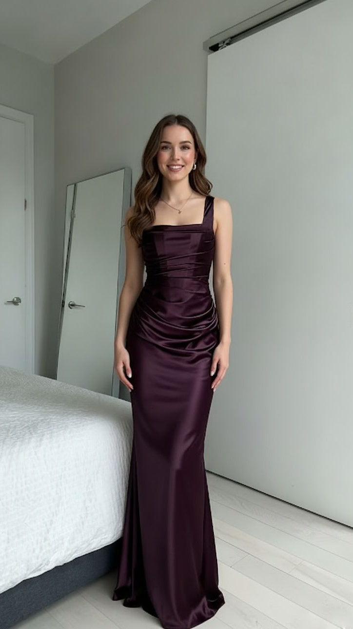 Modern Mermaid Satin Long Prom Dresses Maroon Evening Party Dress,LTP4425