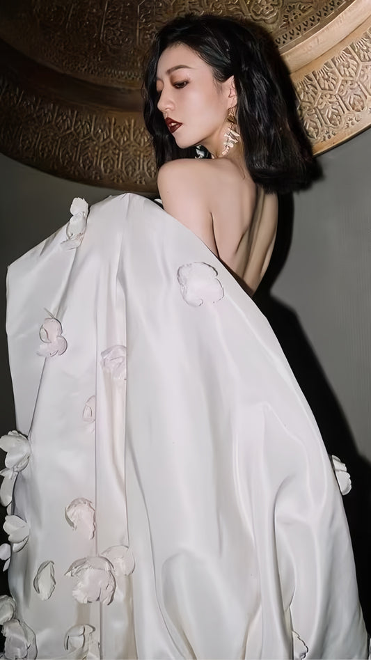 Modern White Strapless Wedding Dresses 3D Flowers Bridal Gown,LTP3923