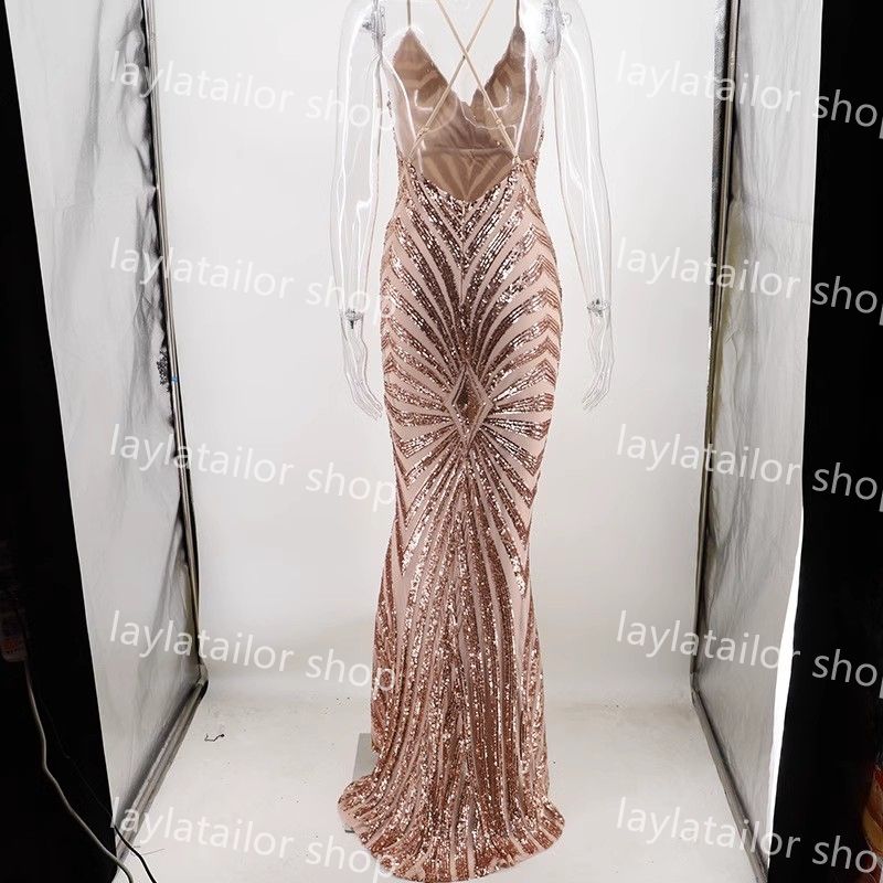 Discount Rose Gold Sequin Mermaid Prom Dresses 2024