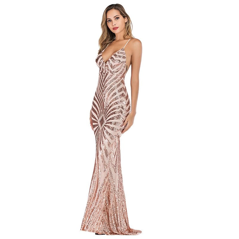 Discount Rose Gold Sequin Mermaid Prom Dresses 2024