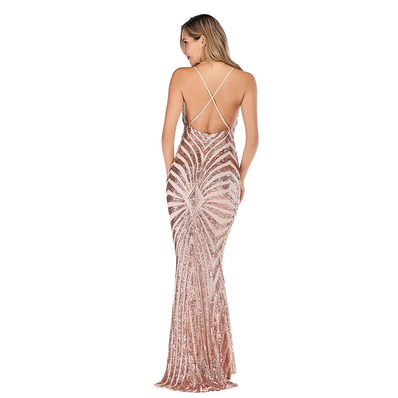 Discount Rose Gold Sequin Mermaid Prom Dresses 2024