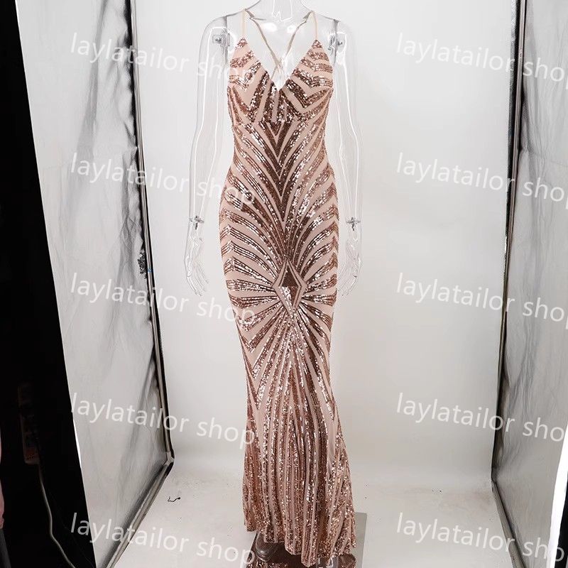 Discount Rose Gold Sequin Mermaid Prom Dresses 2024