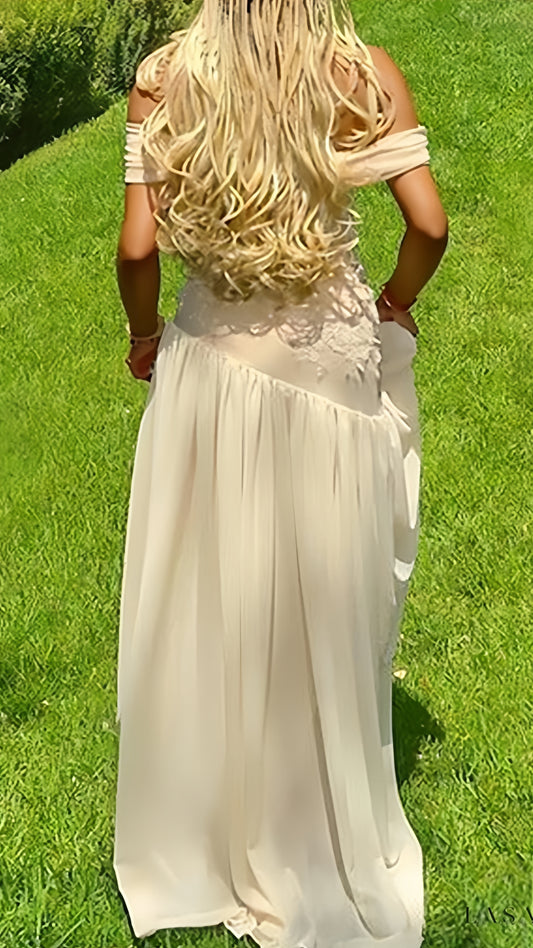 Off The Shoulder Chiffon Evening Party Dress, Appliques Prom Dress, LTP3498