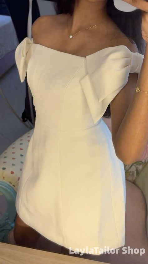 Off The Shoulder Ivory Bowknot Homecoming Dresses