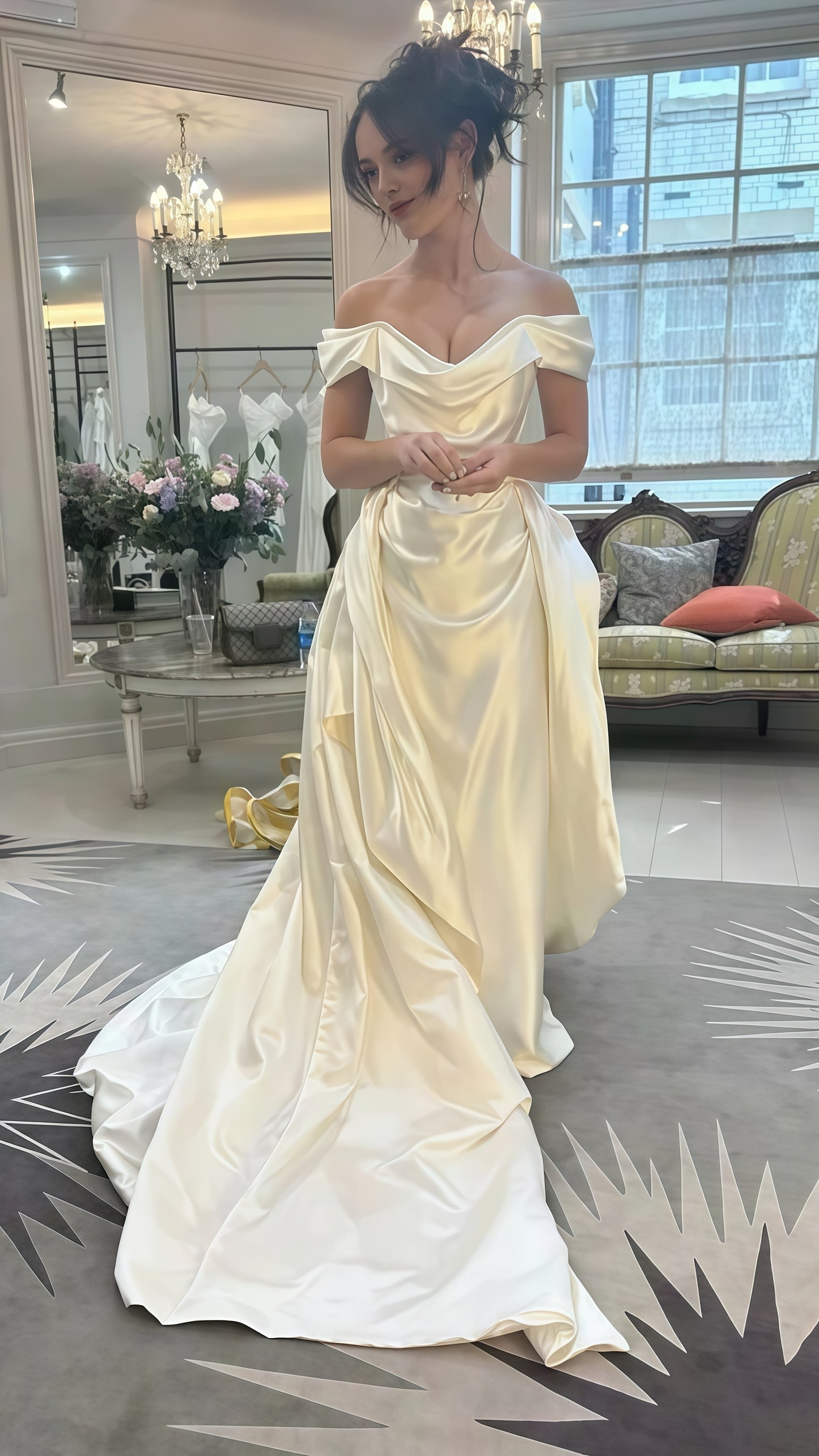 Off The Shoulder Ivory Pleated Wedding Dresses, LTP3752