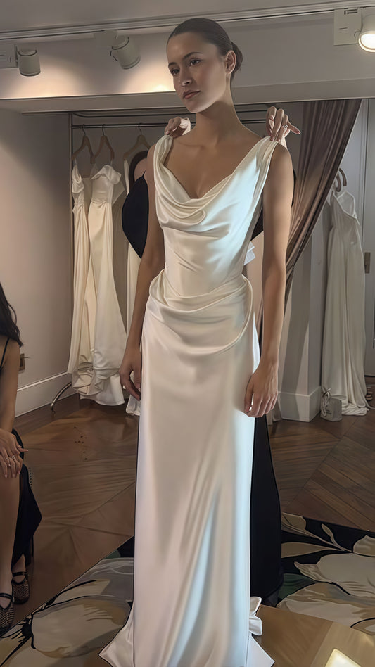 Off The Shoulder Ivory Wedding Dresses, Pleated Bridal Gown, LTP3756