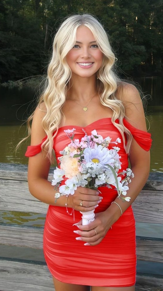 Off The Shoulder Pleated Bodycon Homecoming Dresses Custom Made Prom Dress, LTP3943
