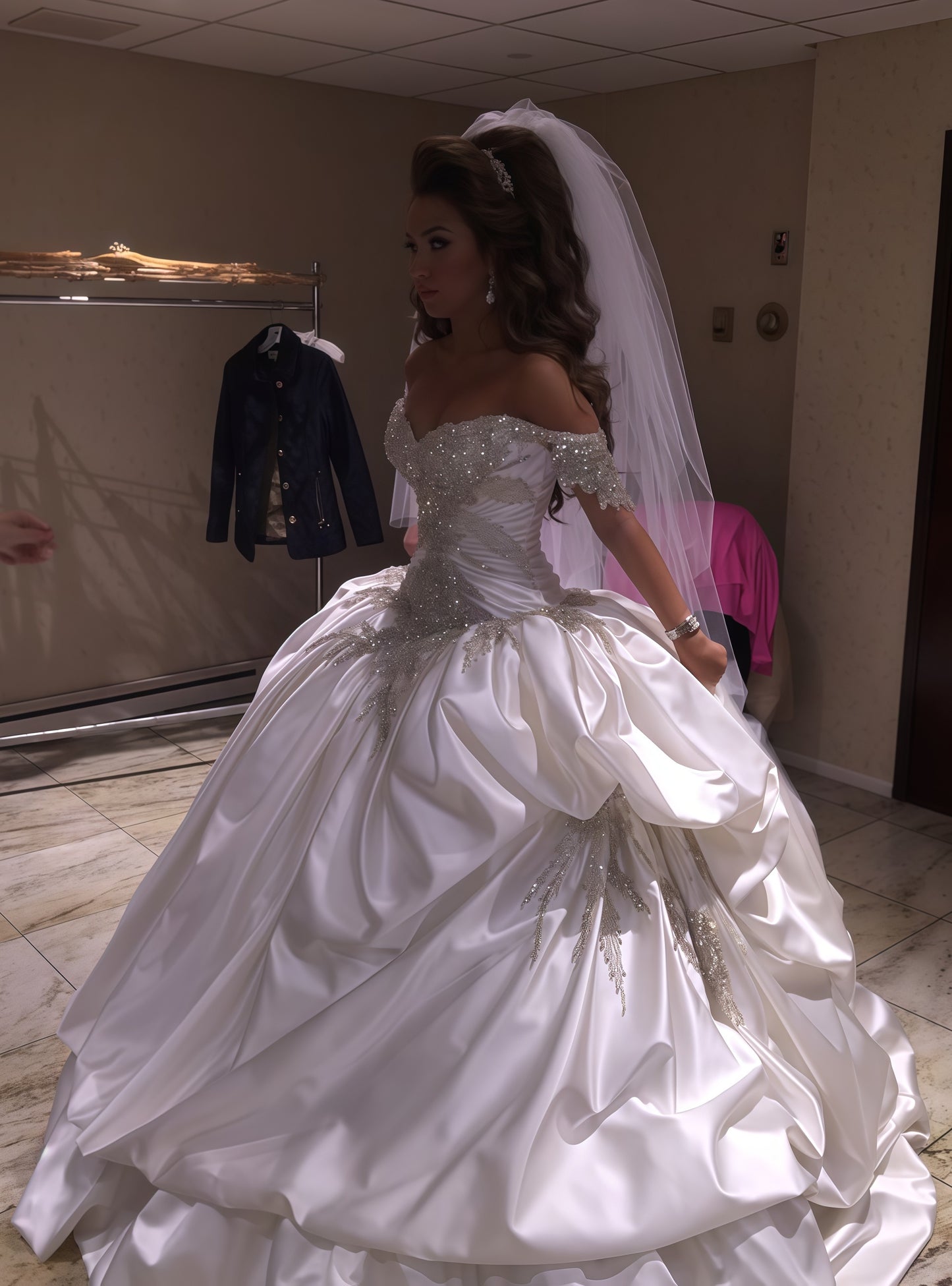 Off The Shoulder White Beaded Vintage Wedding Dress,LTP3547