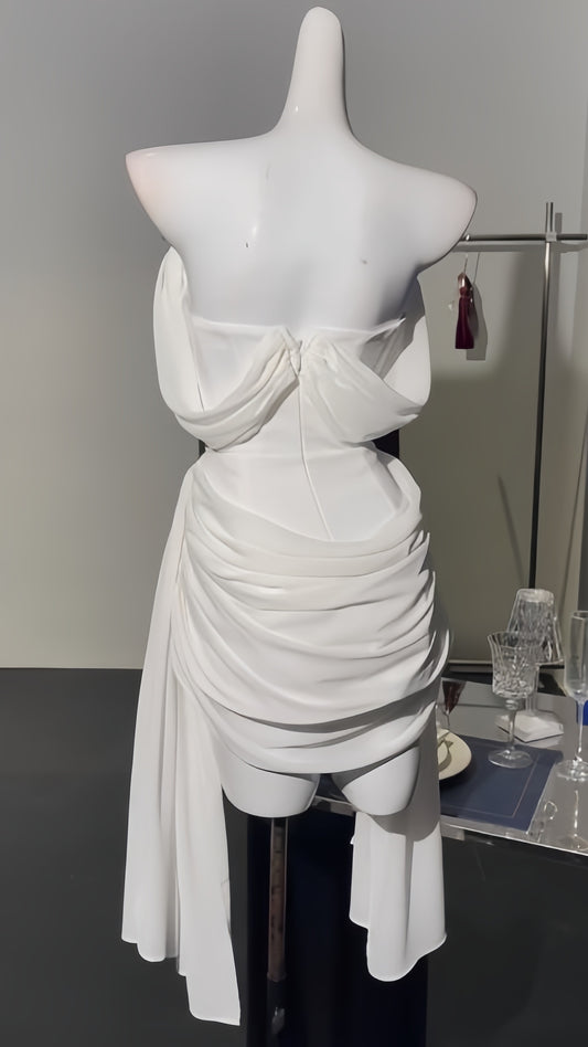 Off The Shoulder White Chiffon Homecoming Dresses Pleated Mini Hoco Graduation Dress,LTP3909