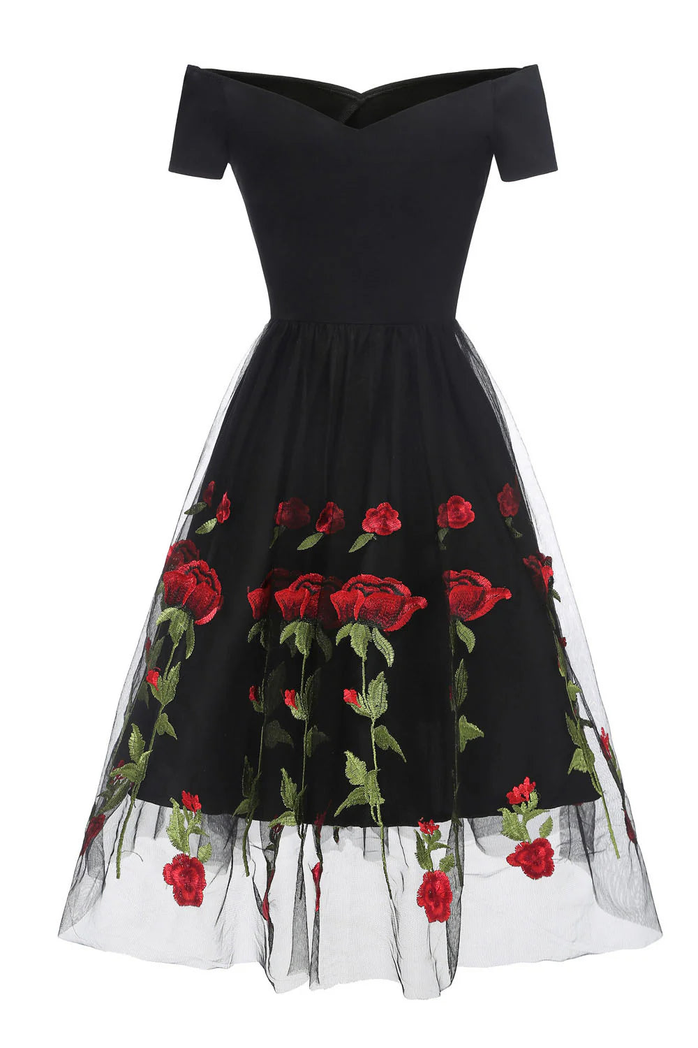 Off The Shoulder Black Rose Floral Homecoming Dresses Short Party Dress, LTP3052