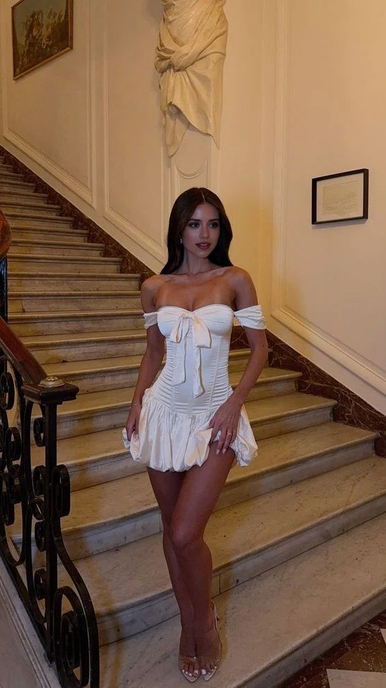 Off The Shoulder Ivory Mini Homecoming Dresses, LTP3788