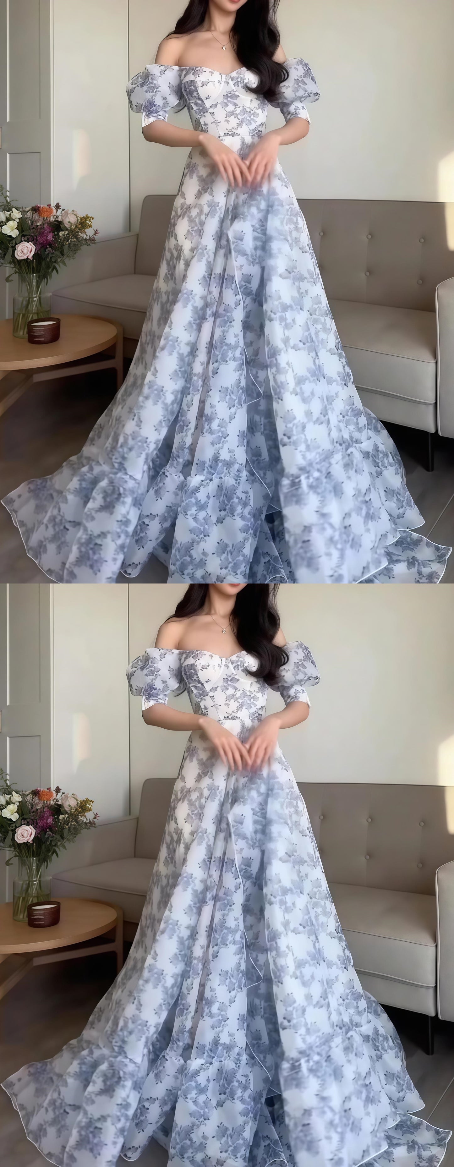 Off The Shoulder Sweetheart Floral A-Line Senior Prom Dress,LTP3437