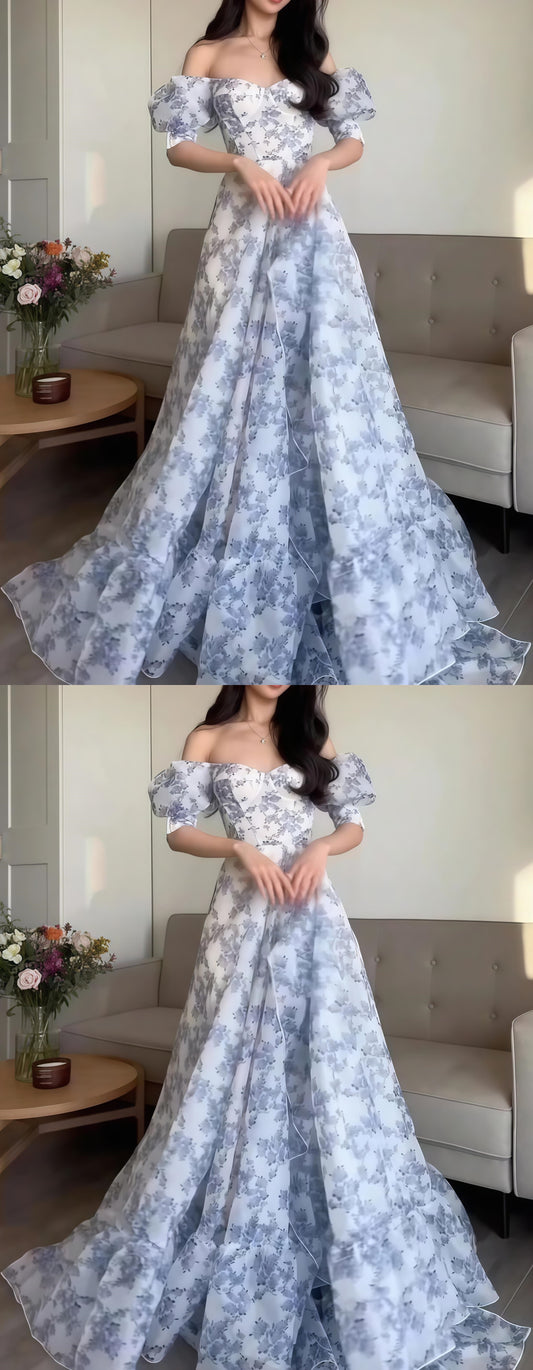 Off The Shoulder Sweetheart Floral A-Line Senior Prom Dress,LTP3437