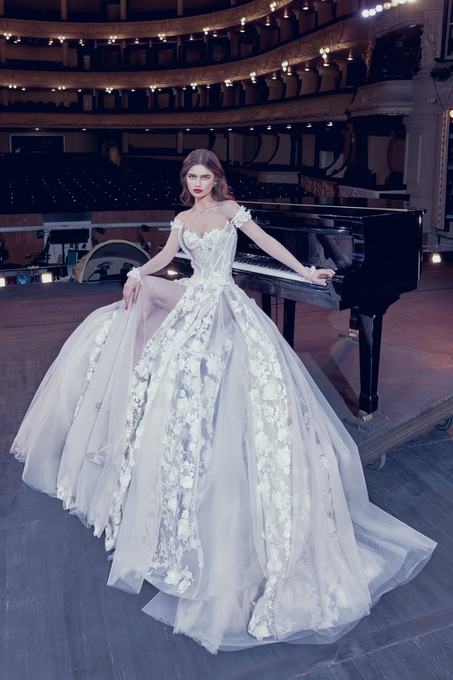 Off The Shoulder White 3D Floral Wedding Dress Boho Wedding Bridal Dress, LTP3400