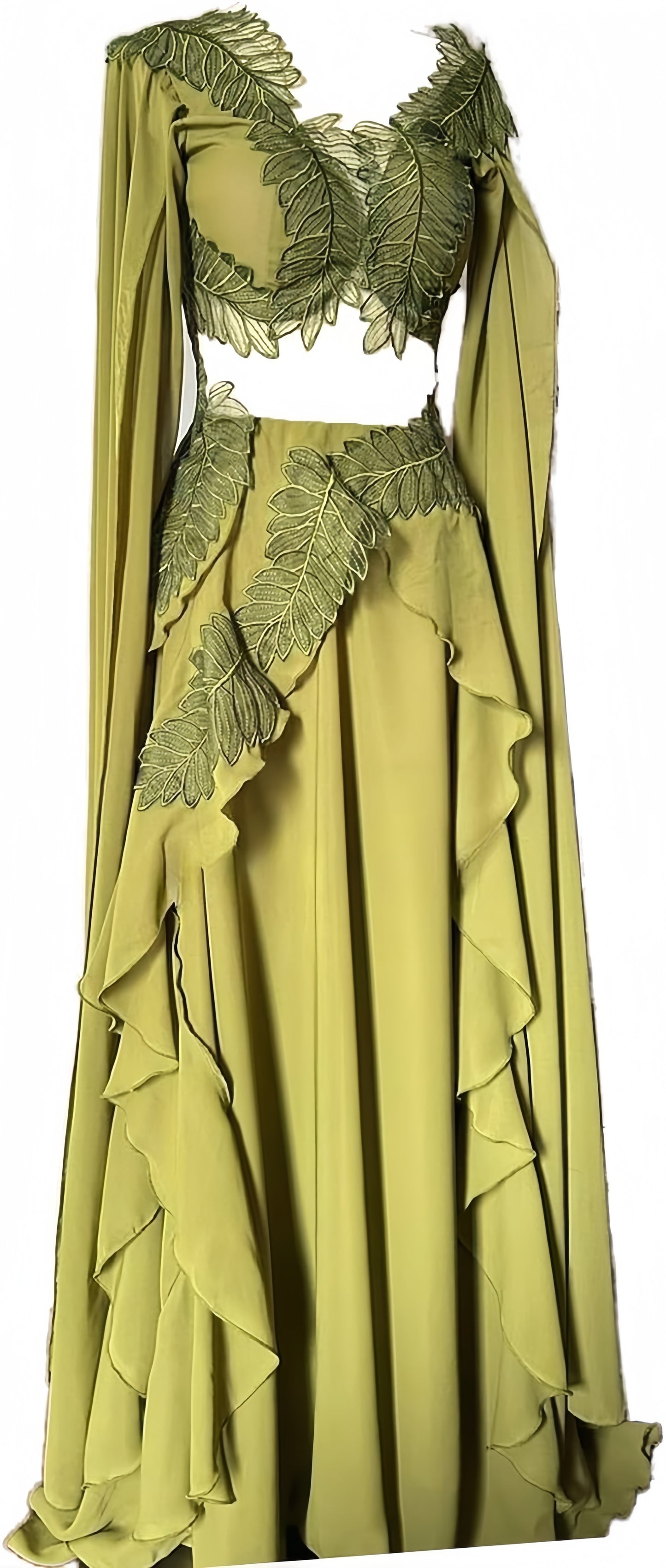 Olivia Green Chiffon Prom Dress Ruffles Applique Evening Dresses, LTP3384