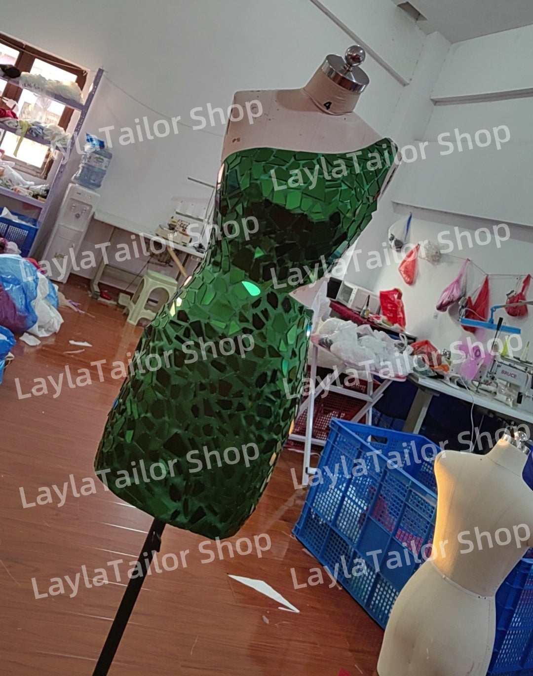 One Shoulder Green Mirror Homecoming Dress Mini Glass Party Dress, LTP3301