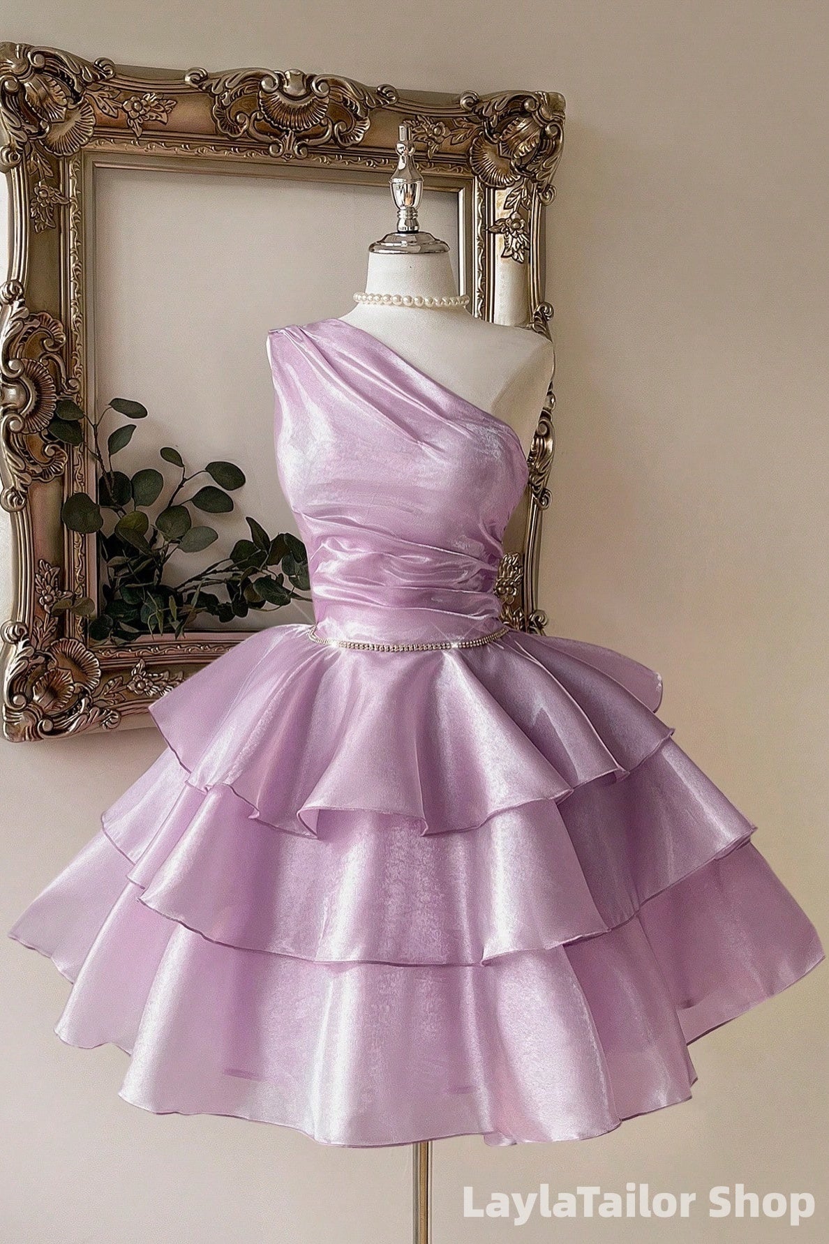 One Shoulder Lilac Homecoming Dresses Organza Ruffled Hoco Dress LTP82675