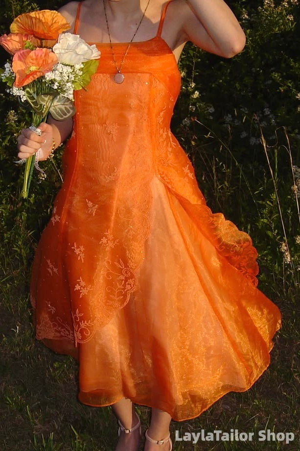 Orange A-Line Lace Organza Y2k Party Dress LTP82723