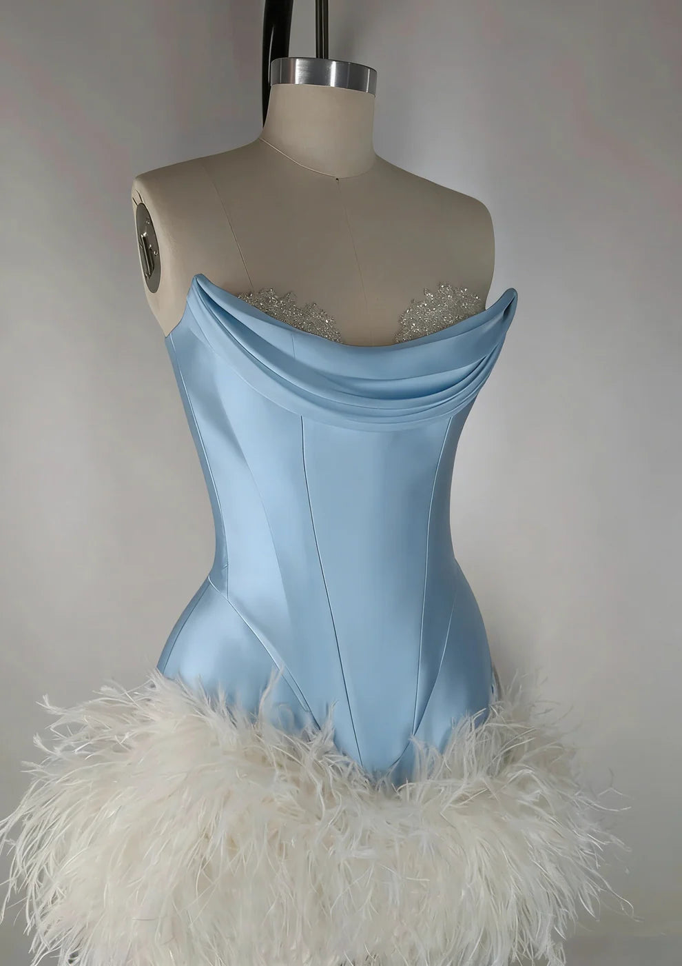 Elegant Satin Tube Top Feather Edge Bodycon 19th Birthday Homecoming Dress LTP82584