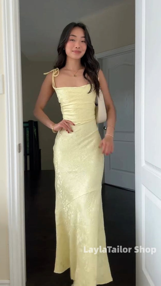 Pastel Yellow Floral Sheath Long Prom Formal Dress,LTP3619