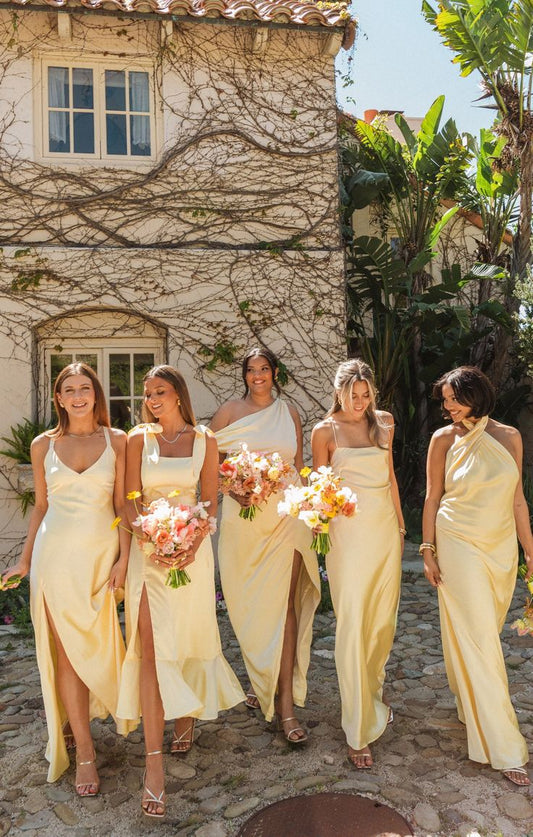 Pastel Yellow Satin Bridesmaid Dresses, LTP3243