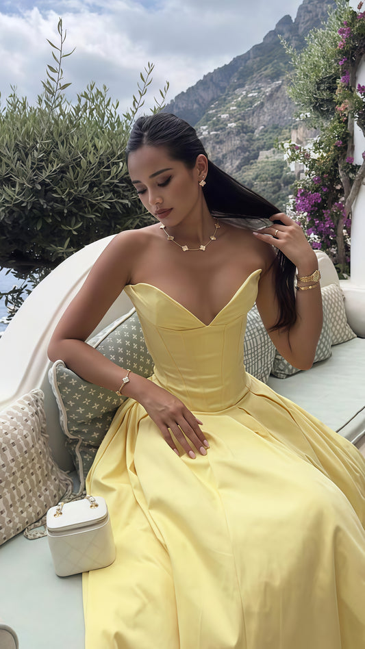 Pastel Yellow Sweetheart Prom Dress, Sleeveless A-Line Ball Gown,LTP3538