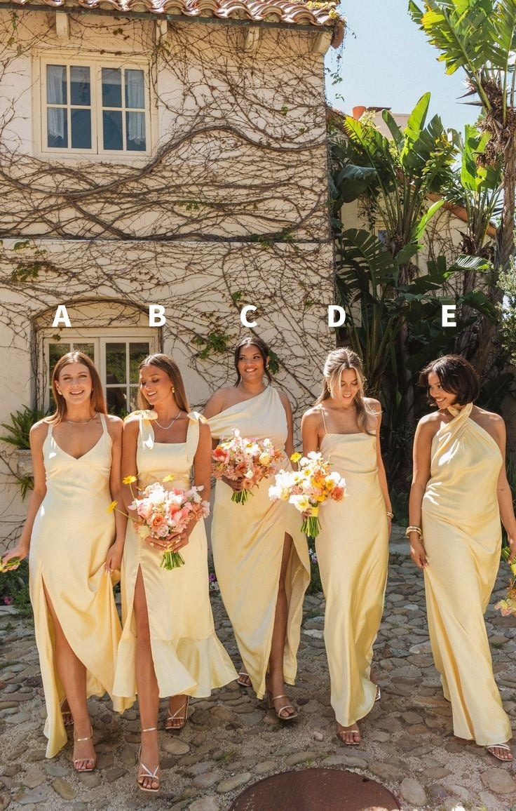 Pastel Bridesmaid Wedding Party With Different Bridesmaid Dresses