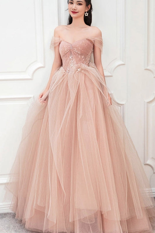 Peach Ball Gown with Off the Shoulder Top