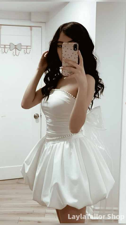 Pearl White Beaded Homecoming Dress Short Formal Gown