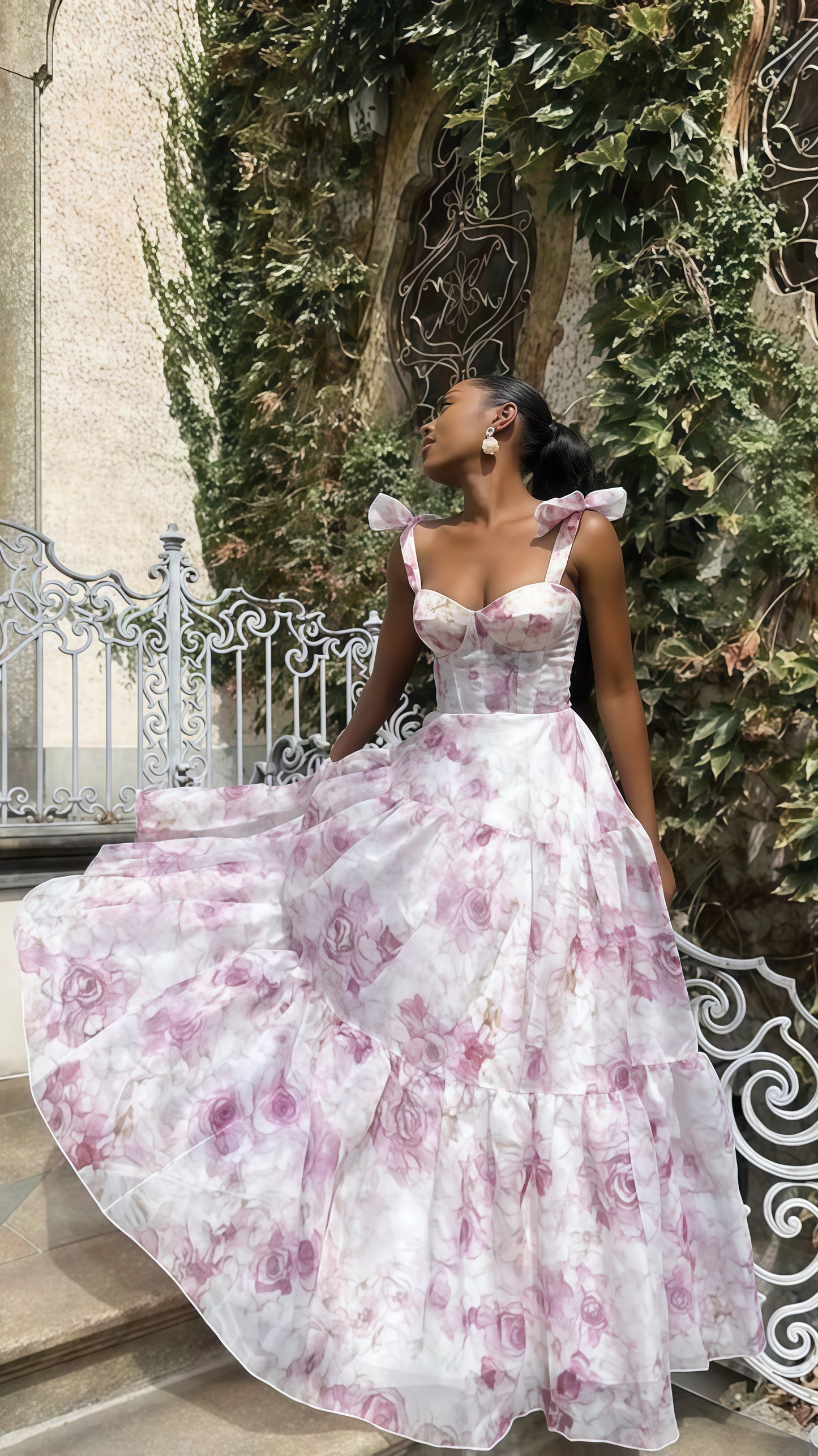 Pink A-Line Chiffon Floral Evening Party Dress, Senior Prom Dress,LTP3435