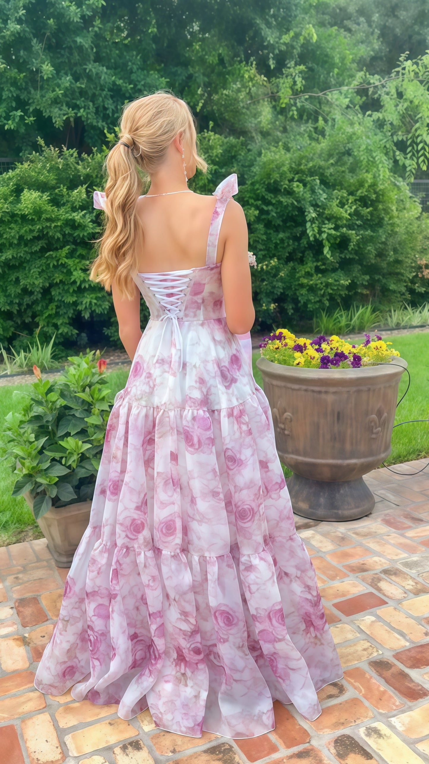 Pink A-Line Chiffon Floral Evening Party Dress, Senior Prom Dress,LTP3435