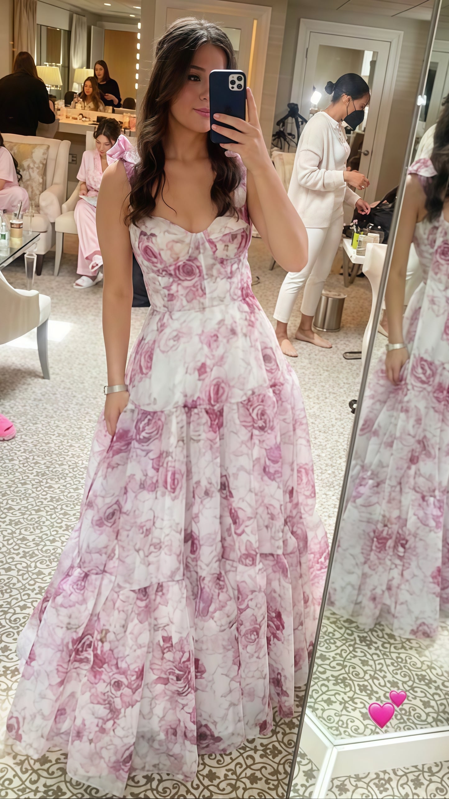 Pink A-Line Chiffon Floral Evening Party Dress, Senior Prom Dress,LTP3435