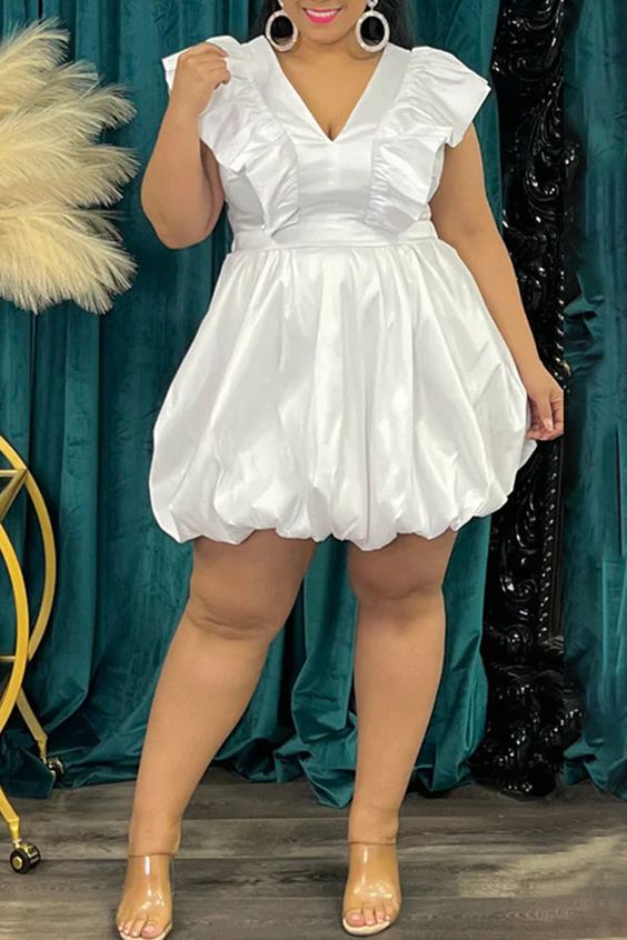 Plus Size White V-Neck Homecoming Dresses Cocktail Dress, LTP2896