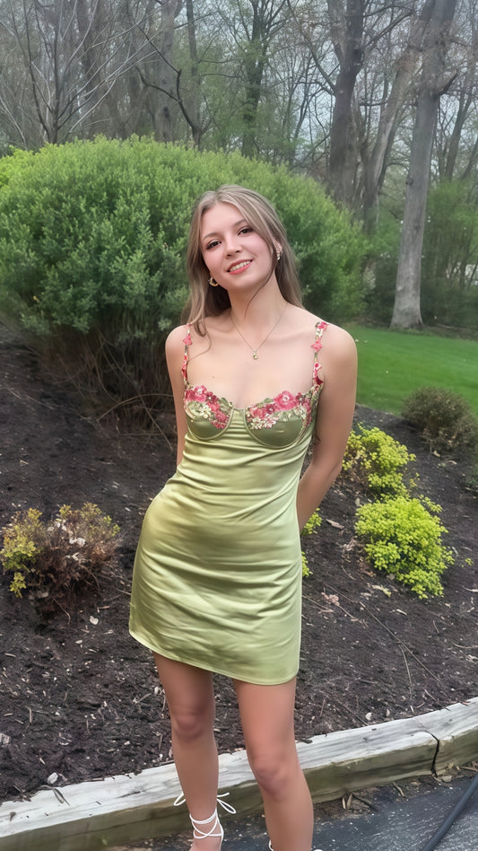 Popular Olive Green Floral Homecoming Dresses Girls Summer Dress, LTP3778