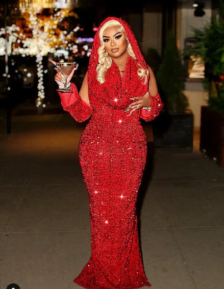 Pretty Sheath V Neckline Red Sequin Long Prom Dresses Formal Evening Dress , LTP3634