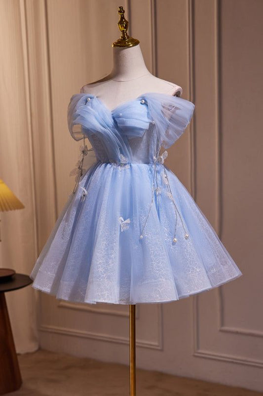 Princess Light Blue A-Line Lace Homecoming Dresses, LTP2934