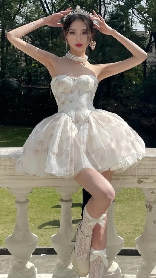 Princess Sweetheart Floral Print Ball Gown Organza Hoco Party Dress,LTP3841