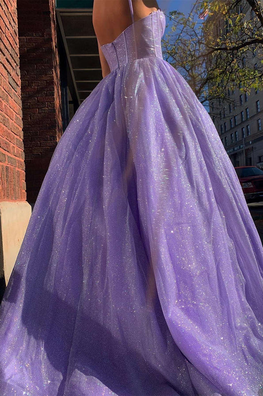 Princess Lilac Straps A-line Long Prom Dress