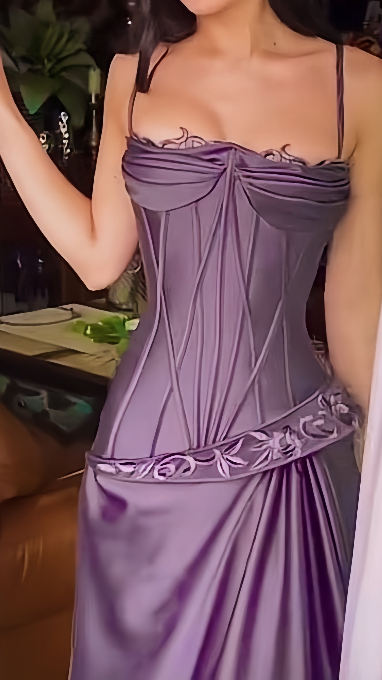 Purple/Grey Spaghetti Straps Embroidery Party Dress,LTP3536