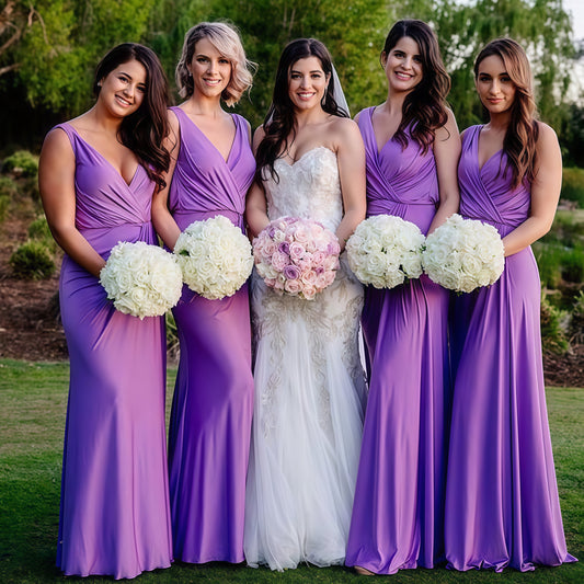 Purple V-Neck Sheath Party Dress, Sleeveless Full Length Bridesmaid Dress,LTP3679